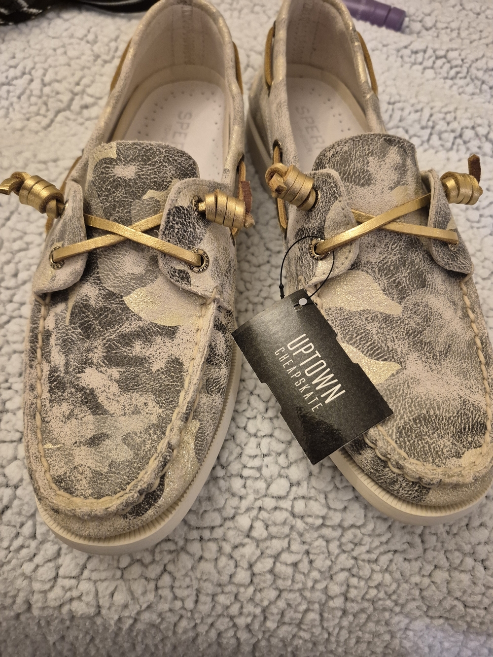 Sperry Women's Metallic Gold and Beige Camo Boat Shoes